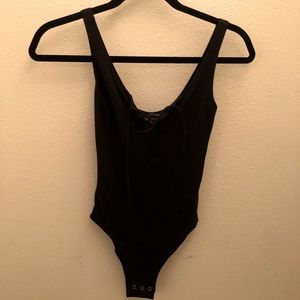 Top shop black lace up front bodysuit